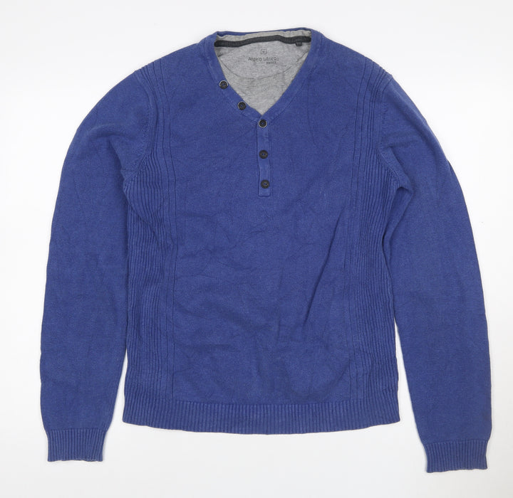 Angelo Litrico Men's Blue Henley Knit Jumper Size M
