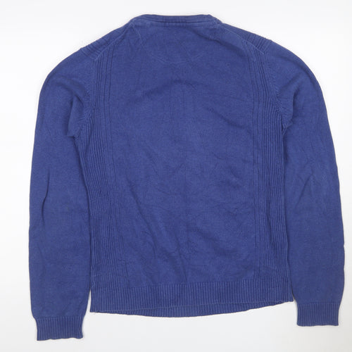 Angelo Litrico Men's Blue Henley Knit Jumper Size M