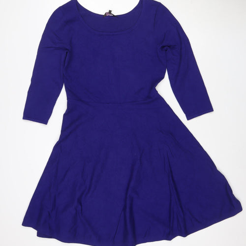 Pink Clover Women’s Blue Fit & Flare Dress Size 12 3/4 Sleeve Knee Length