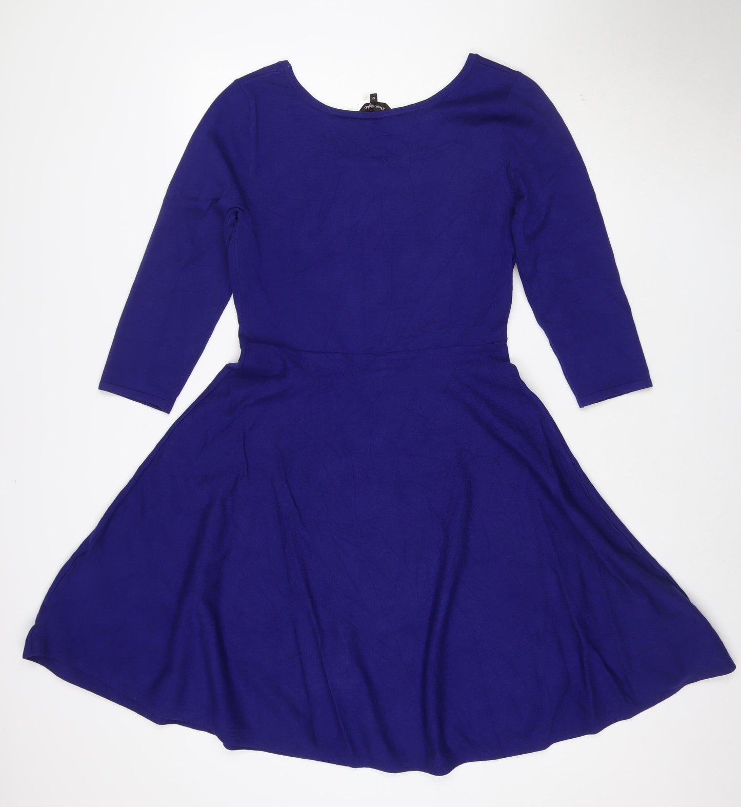 Pink Clover Women’s Blue Fit & Flare Dress Size 12 3/4 Sleeve Knee Length
