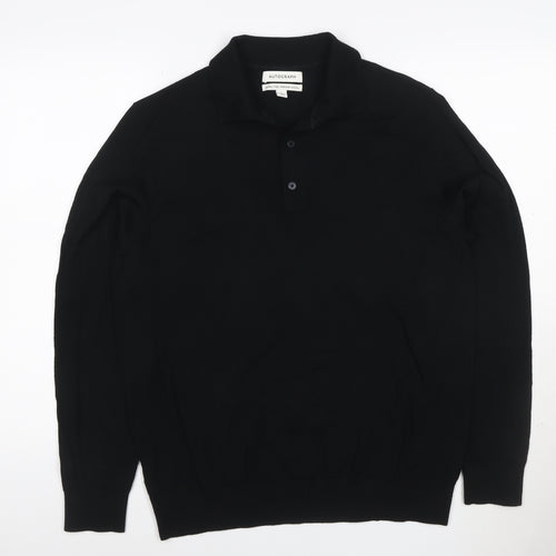 Marks and Spencer Autograph Men’s Black Merino Wool Henley Jumper L