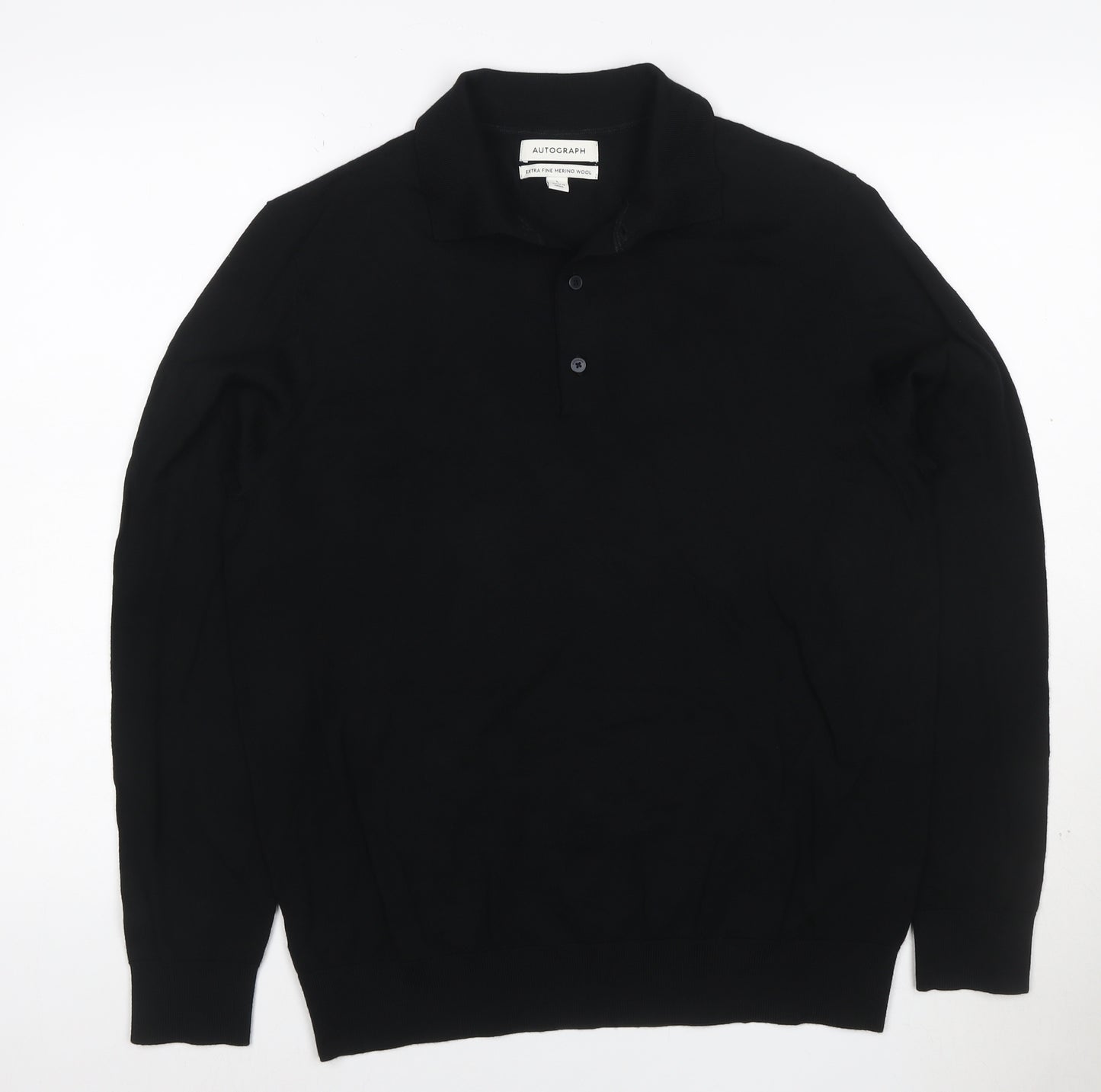 Marks and Spencer Autograph Men’s Black Merino Wool Henley Jumper L