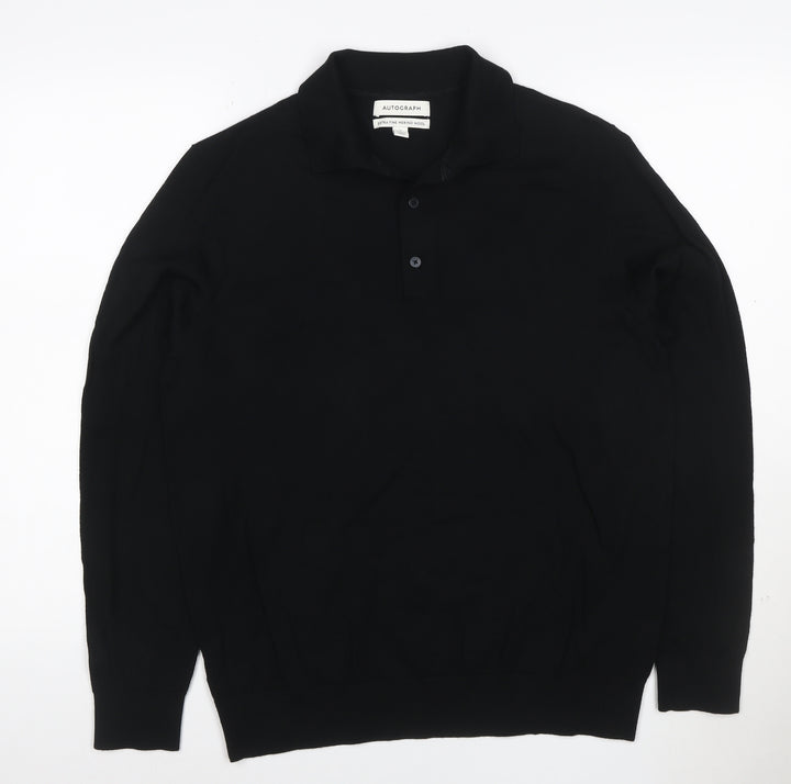Marks and Spencer Autograph Men’s Black Merino Wool Henley Jumper L