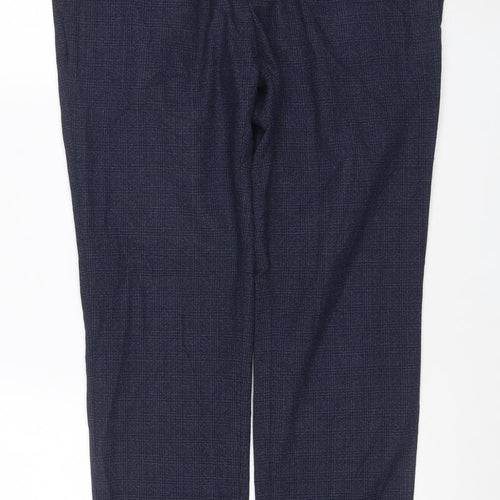 Next Men's Blue Check Dress Pants 34W 31L Regular Fit Trousers