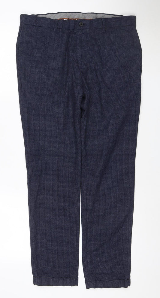 Next Men's Blue Check Dress Pants 34W 31L Regular Fit Trousers