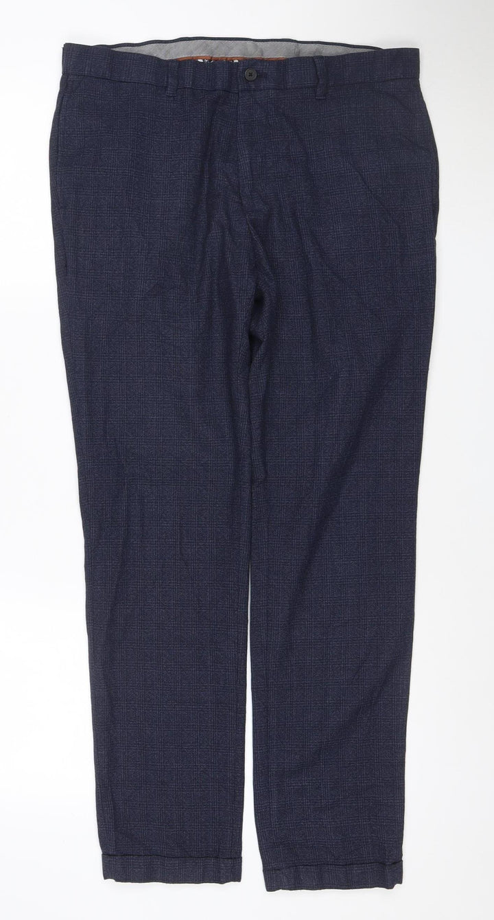 Next Men's Blue Check Dress Pants 34W 31L Regular Fit Trousers