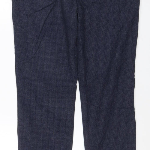 Next Men's Blue Check Dress Pants 34W 31L Regular Fit Trousers