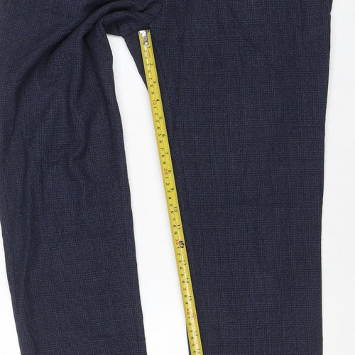 Next Men's Blue Check Dress Pants 34W 31L Regular Fit Trousers