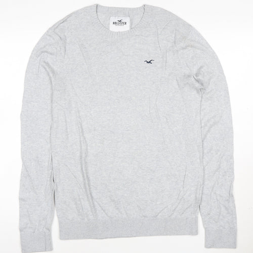 Hollister Men Grey Cotton Blend Crew Neck Pullover Jumper L