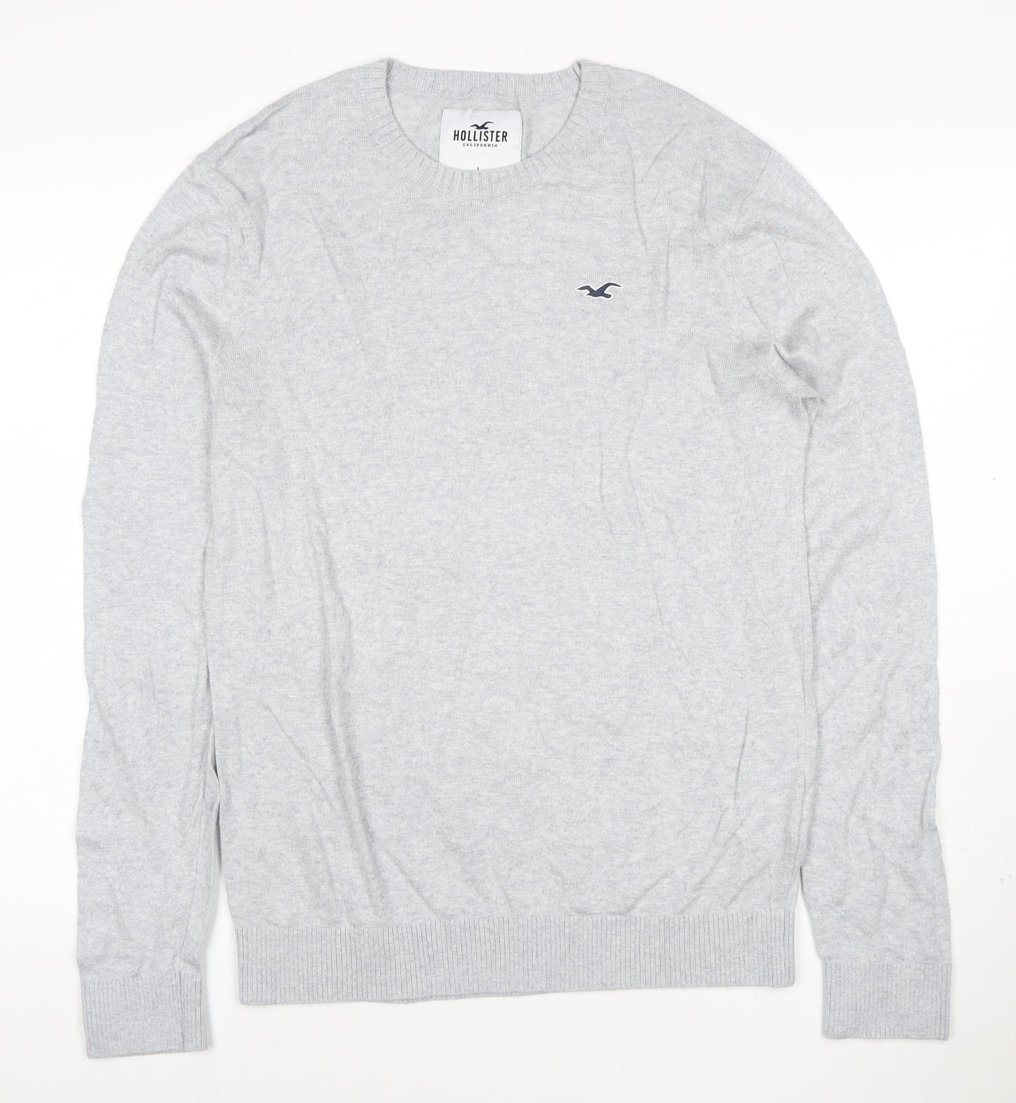 Hollister Men Grey Cotton Blend Crew Neck Pullover Jumper L