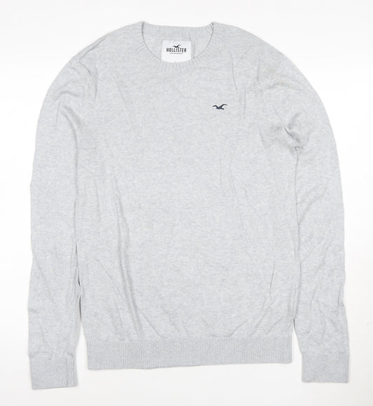 Hollister Men Grey Cotton Blend Crew Neck Pullover Jumper L