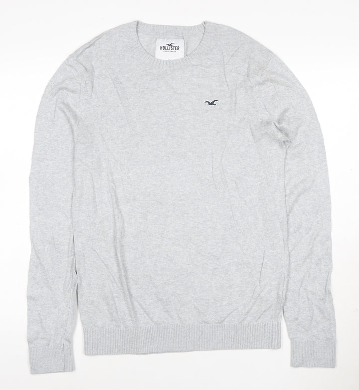 Hollister Men Grey Cotton Blend Crew Neck Pullover Jumper L