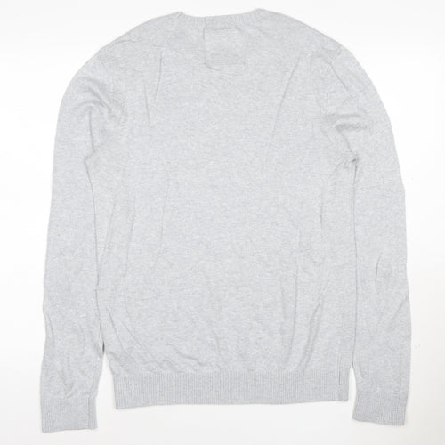 Hollister Men Grey Cotton Blend Crew Neck Pullover Jumper L