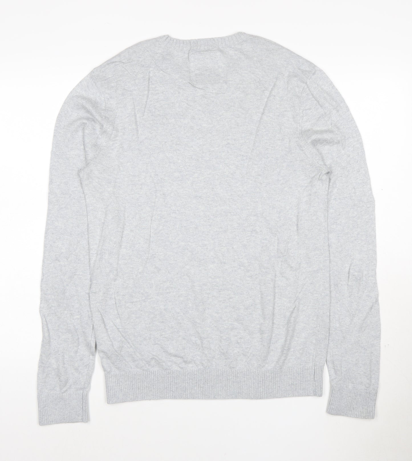 Hollister Men Grey Cotton Blend Crew Neck Pullover Jumper L