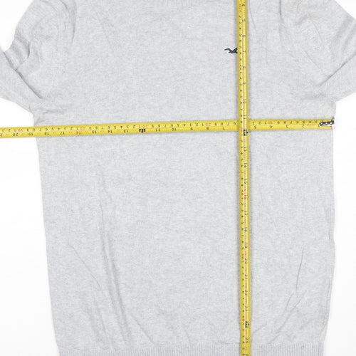 Hollister Men Grey Cotton Blend Crew Neck Pullover Jumper L