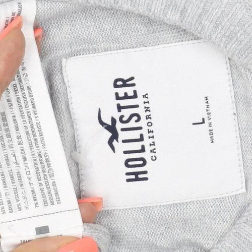 Hollister Men Grey Cotton Blend Crew Neck Pullover Jumper L