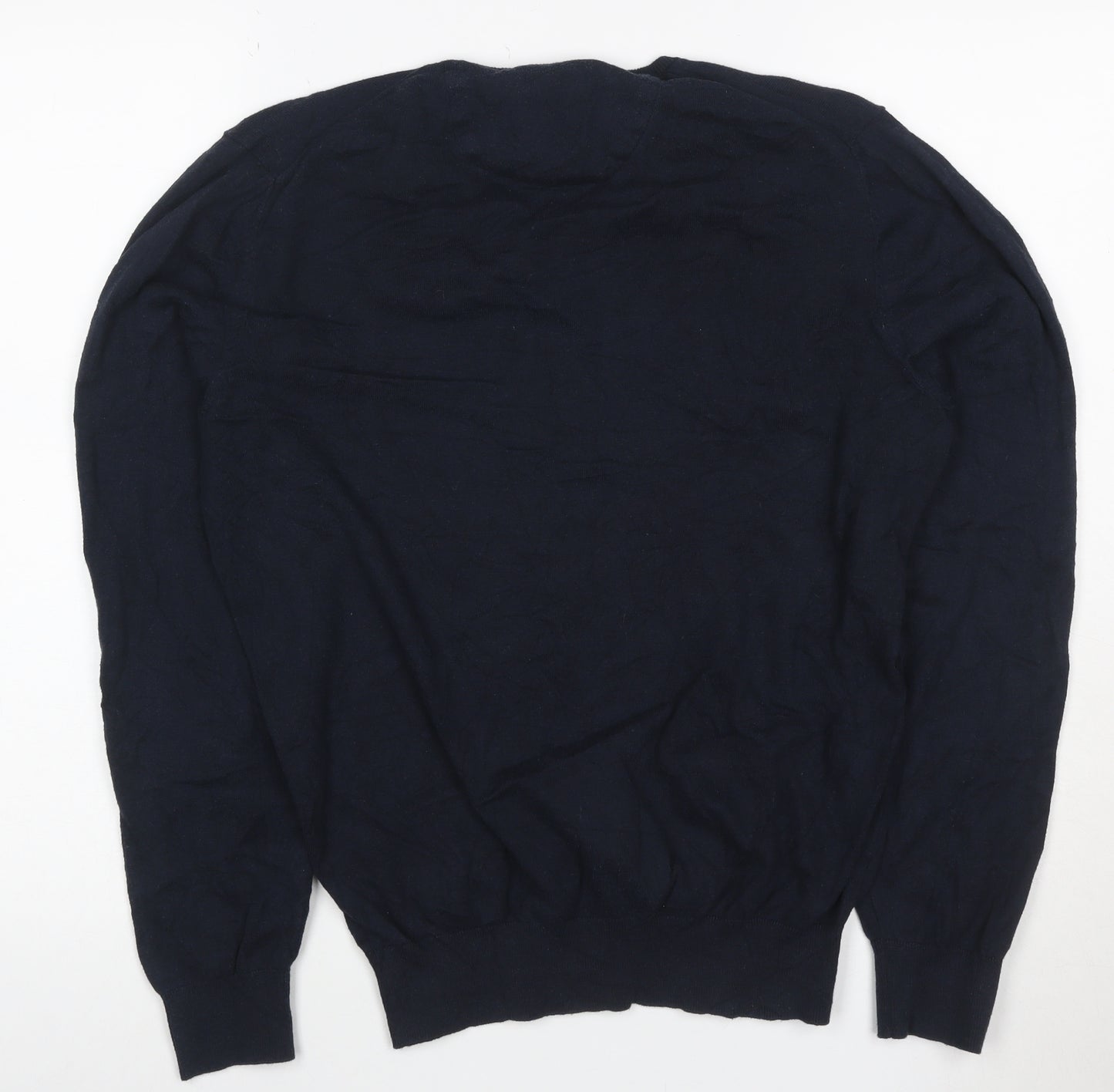 Massimo Dutti Women's Blue V-Neck Cotton Cashmere Jumper Size M