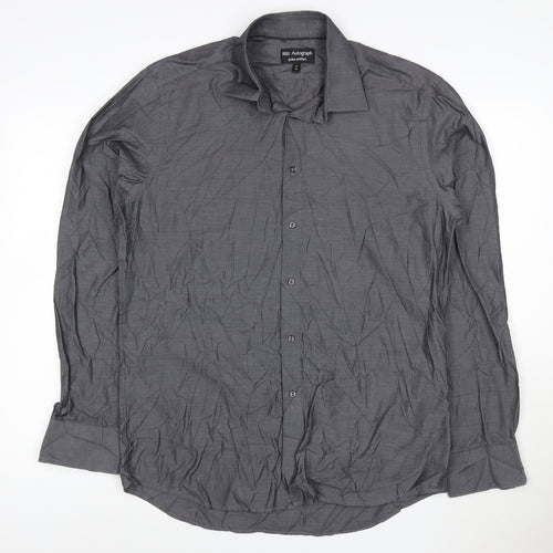Marks and Spencer Autograph Grey Pure Cotton Men's 16 Regular Fit Long Sleeve Shirt