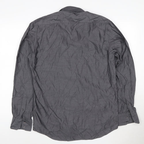 Marks and Spencer Autograph Grey Pure Cotton Men's 16 Regular Fit Long Sleeve Shirt