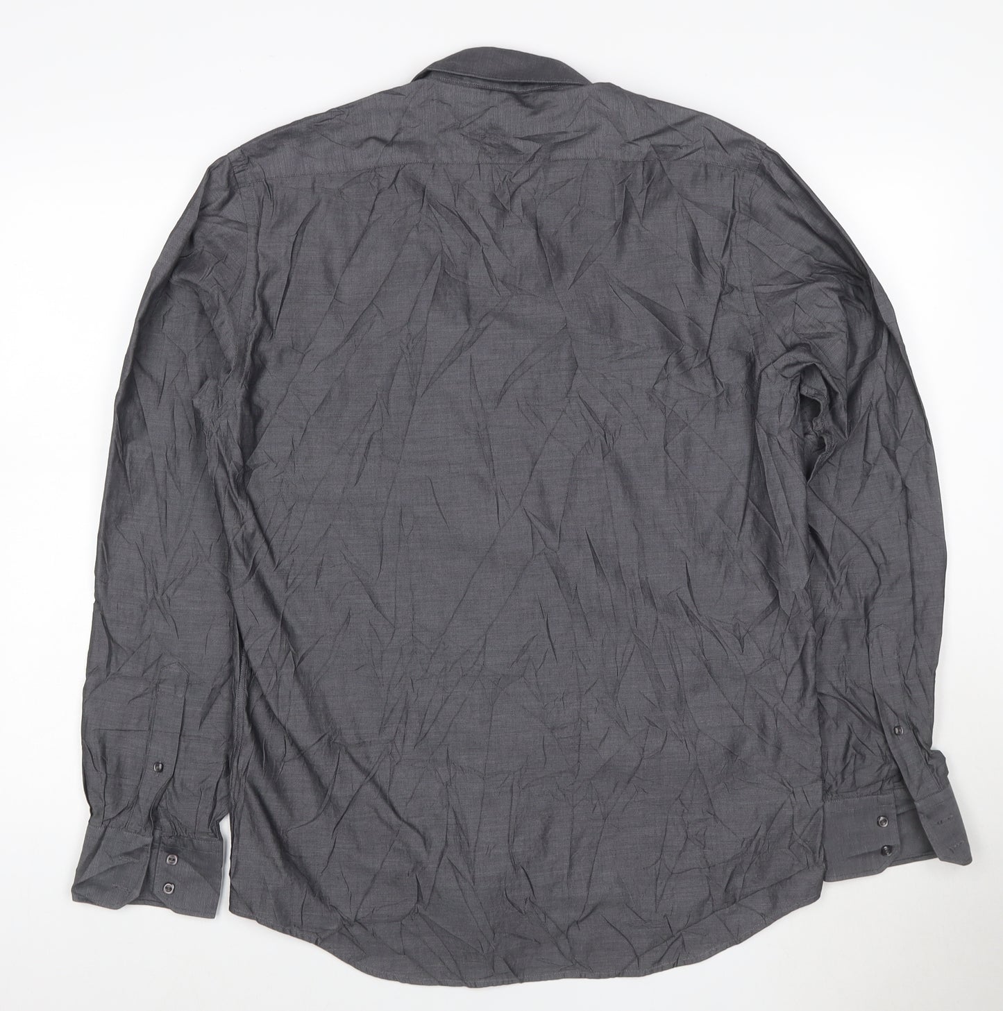 Marks and Spencer Autograph Grey Pure Cotton Men's 16 Regular Fit Long Sleeve Shirt