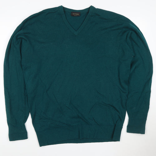 Glenbrae Men's Green Merino Wool V-Neck Jumper Size M