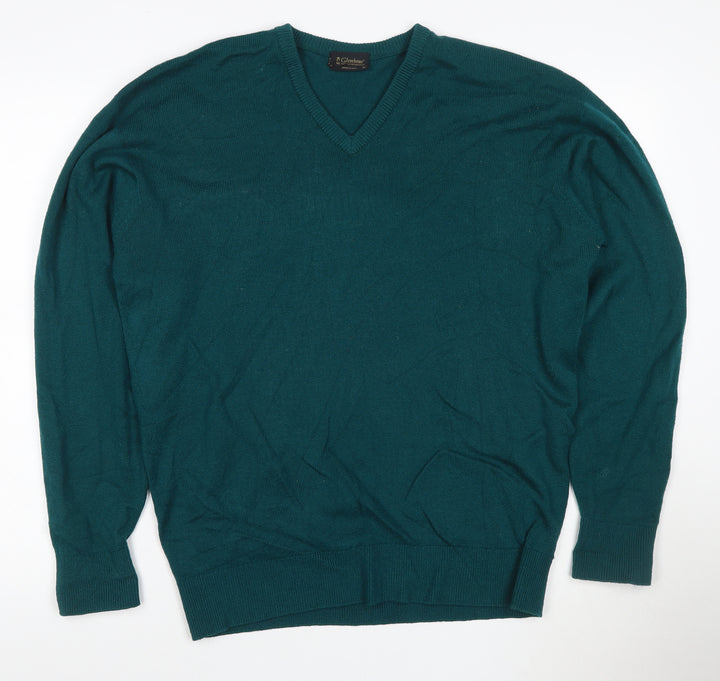 Glenbrae Men's Green Merino Wool V-Neck Jumper Size M