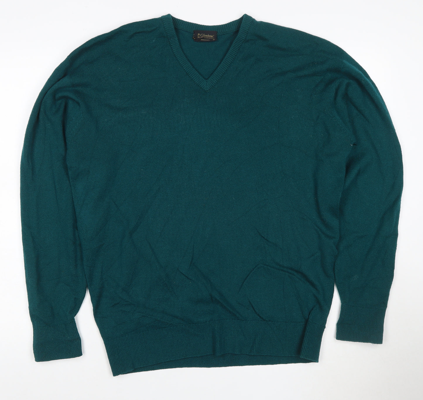 Glenbrae Men's Green Merino Wool V-Neck Jumper Size M