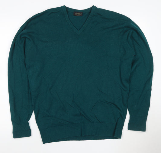 Glenbrae Men's Green Merino Wool V-Neck Jumper Size M