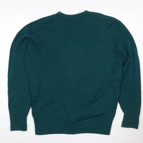 Glenbrae Men's Green Merino Wool V-Neck Jumper Size M