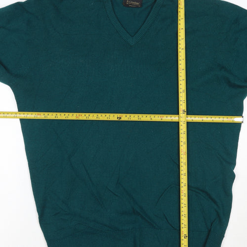 Glenbrae Men's Green Merino Wool V-Neck Jumper Size M