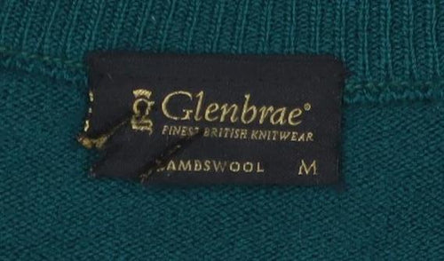 Glenbrae Men's Green Merino Wool V-Neck Jumper Size M