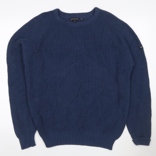 Crosshatch Men's Blue XL Waffle-Knit Crew Neck Jumper