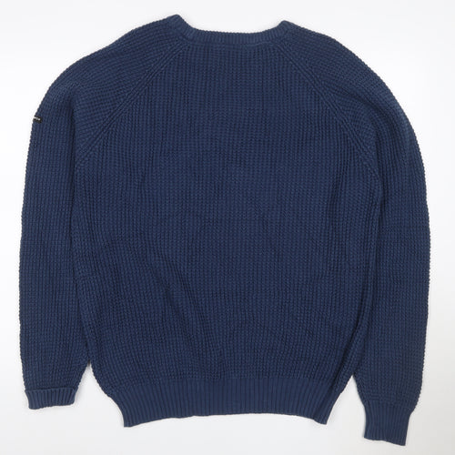 Crosshatch Men's Blue XL Waffle-Knit Crew Neck Jumper
