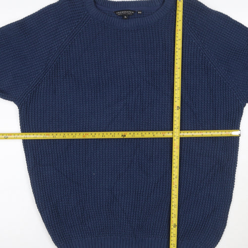 Crosshatch Men's Blue XL Waffle-Knit Crew Neck Jumper