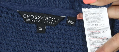 Crosshatch Men's Blue XL Waffle-Knit Crew Neck Jumper