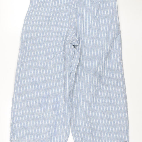 Warehouse Women Blue Striped Linen Blend Wide-Leg Trousers UK 12
