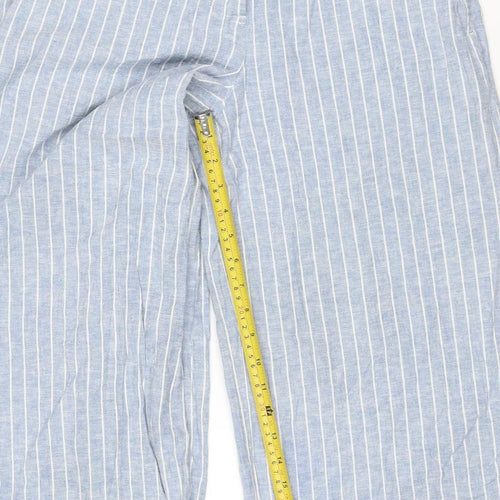 Warehouse Women Blue Striped Linen Blend Wide-Leg Trousers UK 12