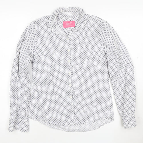 Charles Tyrwhitt Women's White Geometric Cotton Button-Up Shirt UK 8