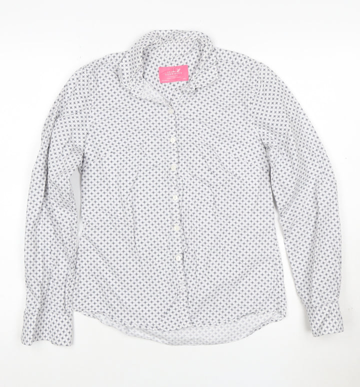 Charles Tyrwhitt Women's White Geometric Cotton Button-Up Shirt UK 8