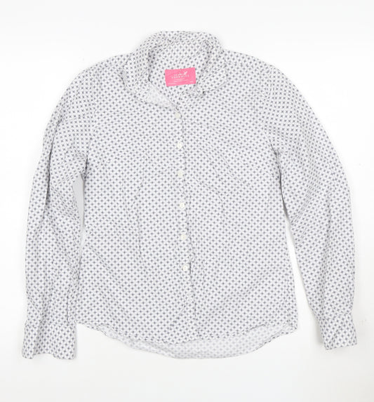 Charles Tyrwhitt Women's White Geometric Cotton Button-Up Shirt UK 8