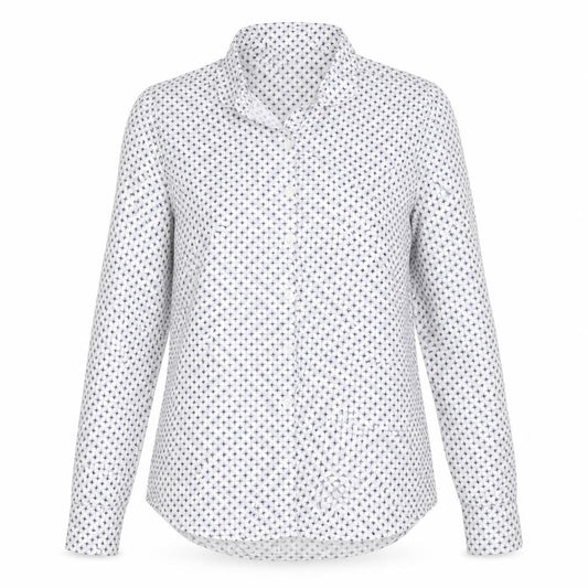Front view of Charles Tyrwhitt Women's White Geometric Cotton Button-Up Shirt UK 8