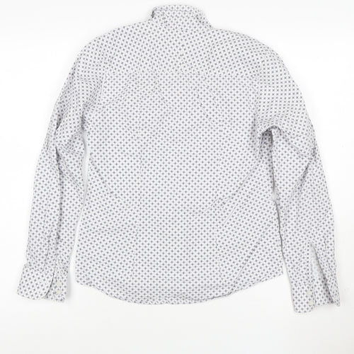 Charles Tyrwhitt Women's White Geometric Cotton Button-Up Shirt UK 8