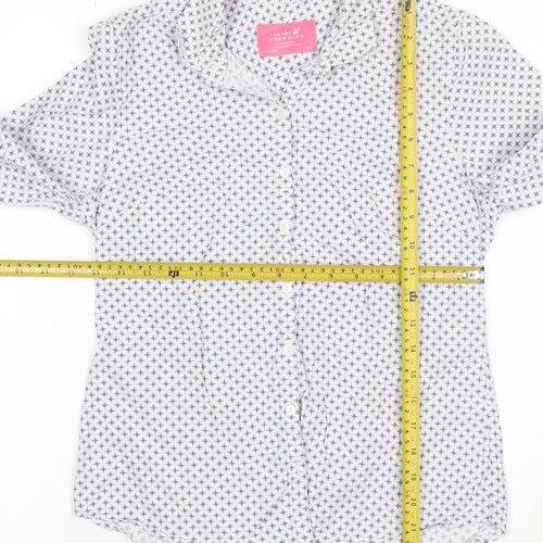 Charles Tyrwhitt Women's White Geometric Cotton Button-Up Shirt UK 8