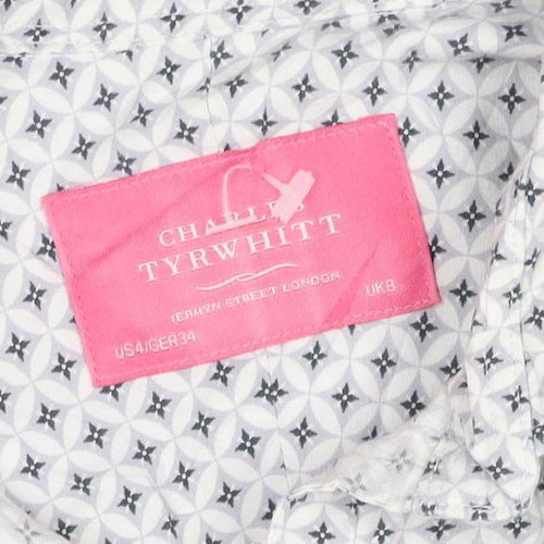 Charles Tyrwhitt Women's White Geometric Cotton Button-Up Shirt UK 8