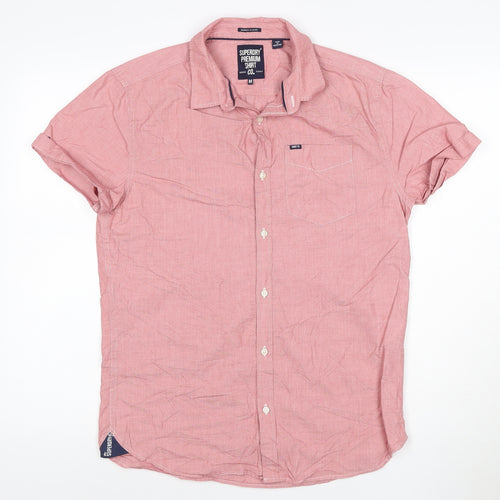 Superdry Men Red Short Sleeve Cotton Button-Up Shirt M