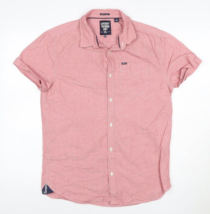 Superdry Men Red Short Sleeve Cotton Button-Up Shirt M