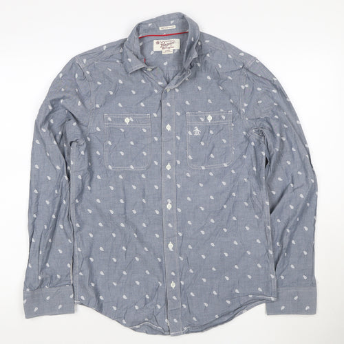 Original Penguin Blue Paisley Mens Button-Up Shirt Size S
