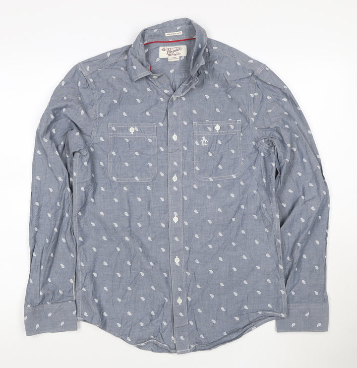 Original Penguin Blue Paisley Mens Button-Up Shirt Size S