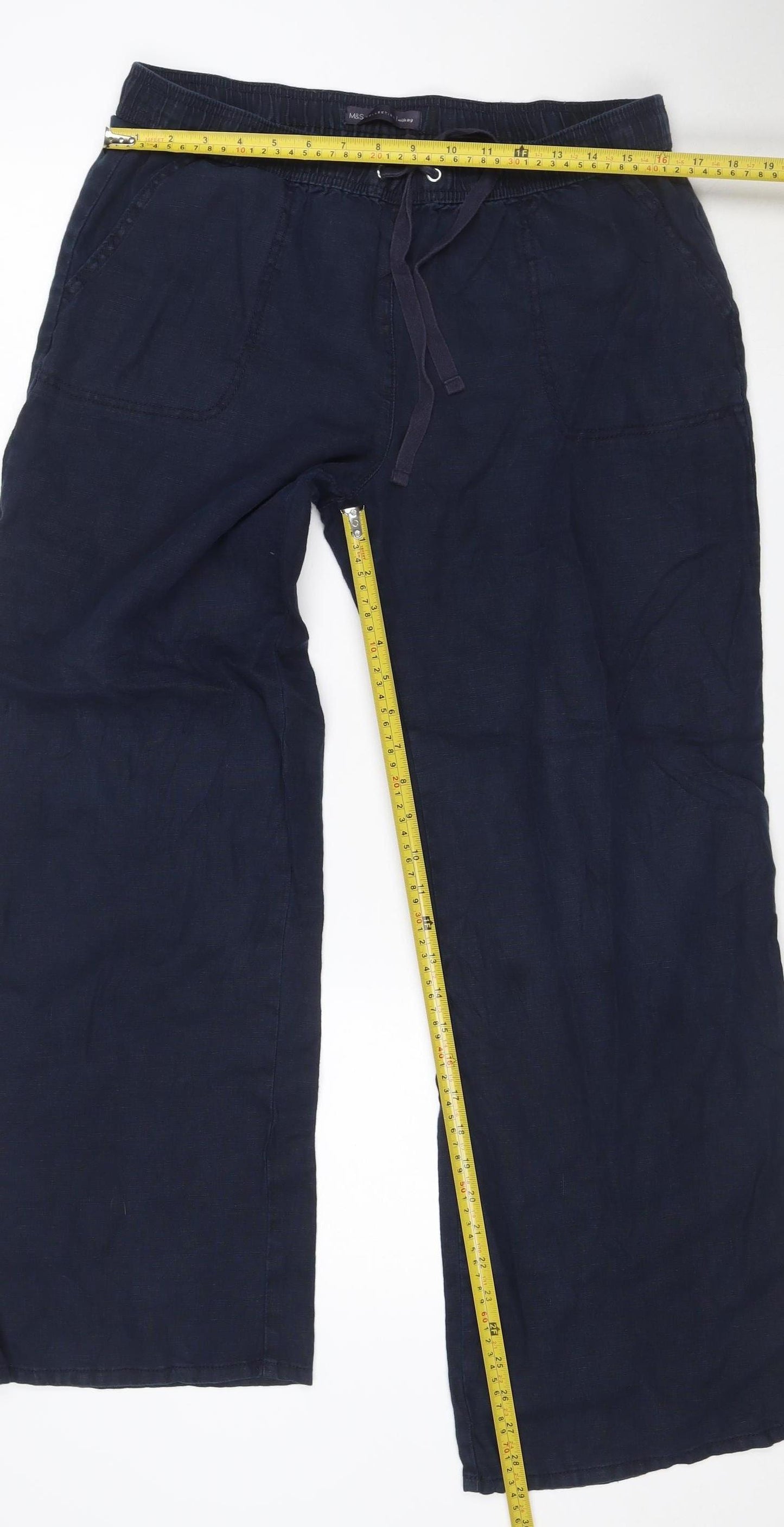 Marks and Spencer Women’s Blue Linen Relaxed Wide Leg Trousers Size 14