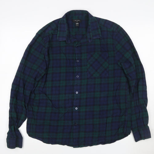 New Look Men Blue Check Cotton Flannel Long Sleeve Shirt Size L